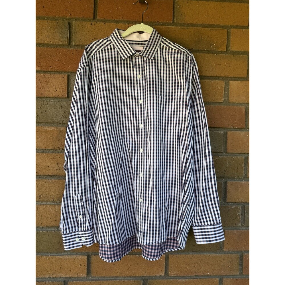 Johnston & Murphy Button Up Shirt Plaid Golf Casual | Blue Pink | Size XL